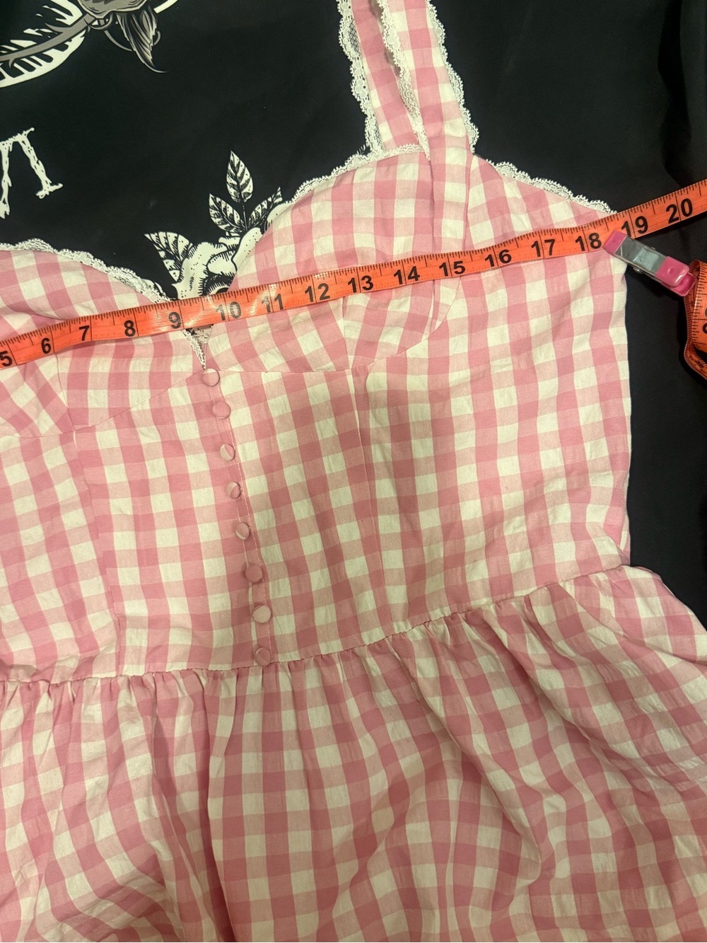 NWOT Unique Vintage Pink Gingham Lace Trim Mini Dress Size XL - Picture 14 of 16
